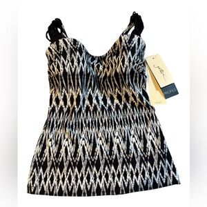Profile by Gottex Zigzag Black and White Tankini Swimsuit Top Size 34D NEW!